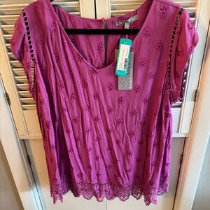 Daniel Rainn Magenta Embroidered Blouse
